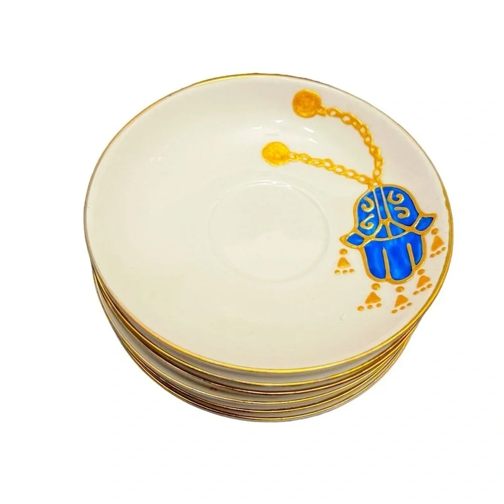 Shallow Ice - Hamsa design hand painted fine bone china tea/coffee cups set of 6